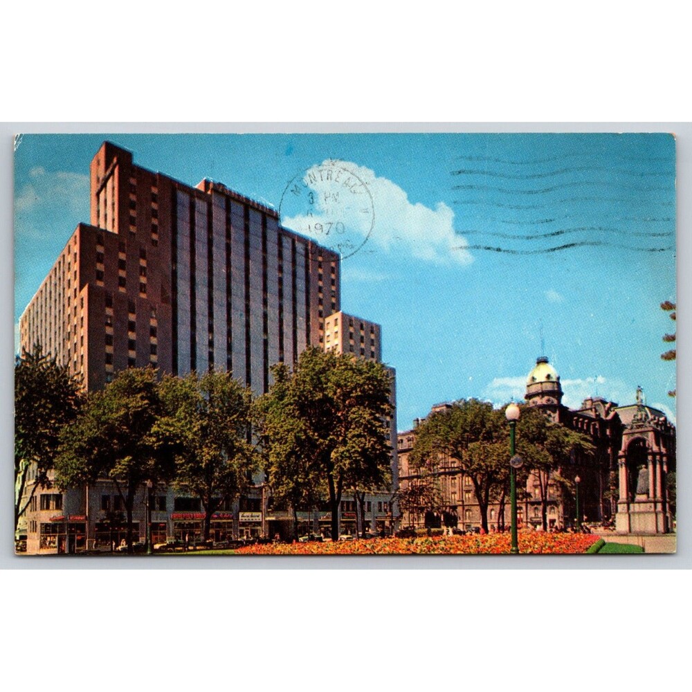 Postcard Canada Montreal Sheraton Laurentien Hotel Posted 1970 Centennial Stamp